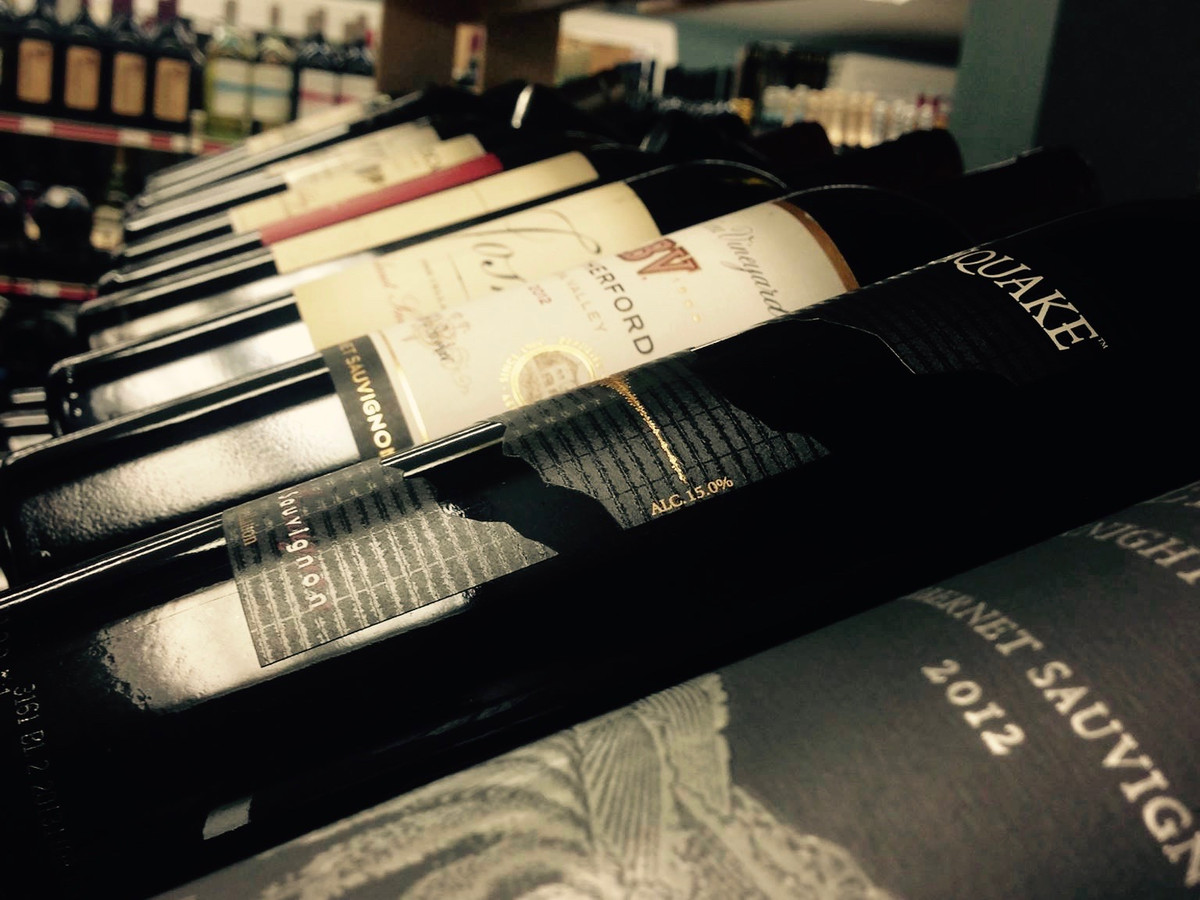 Wine bottles on display