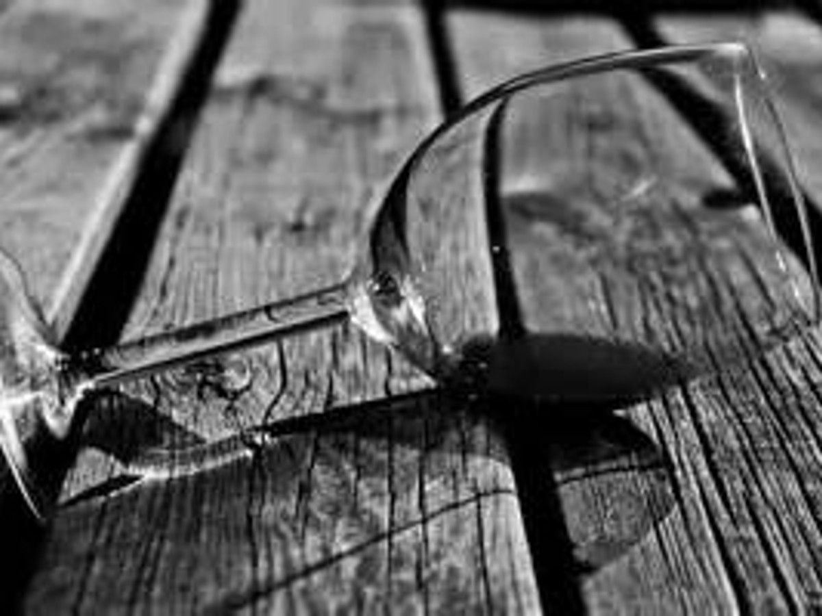 Wine glass on wood table